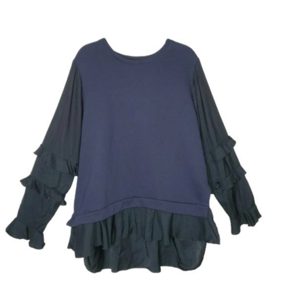 Lane Bryant Womens Layered Mixed Media Top Navy Black Size 22/24 - Picture 2 of 6